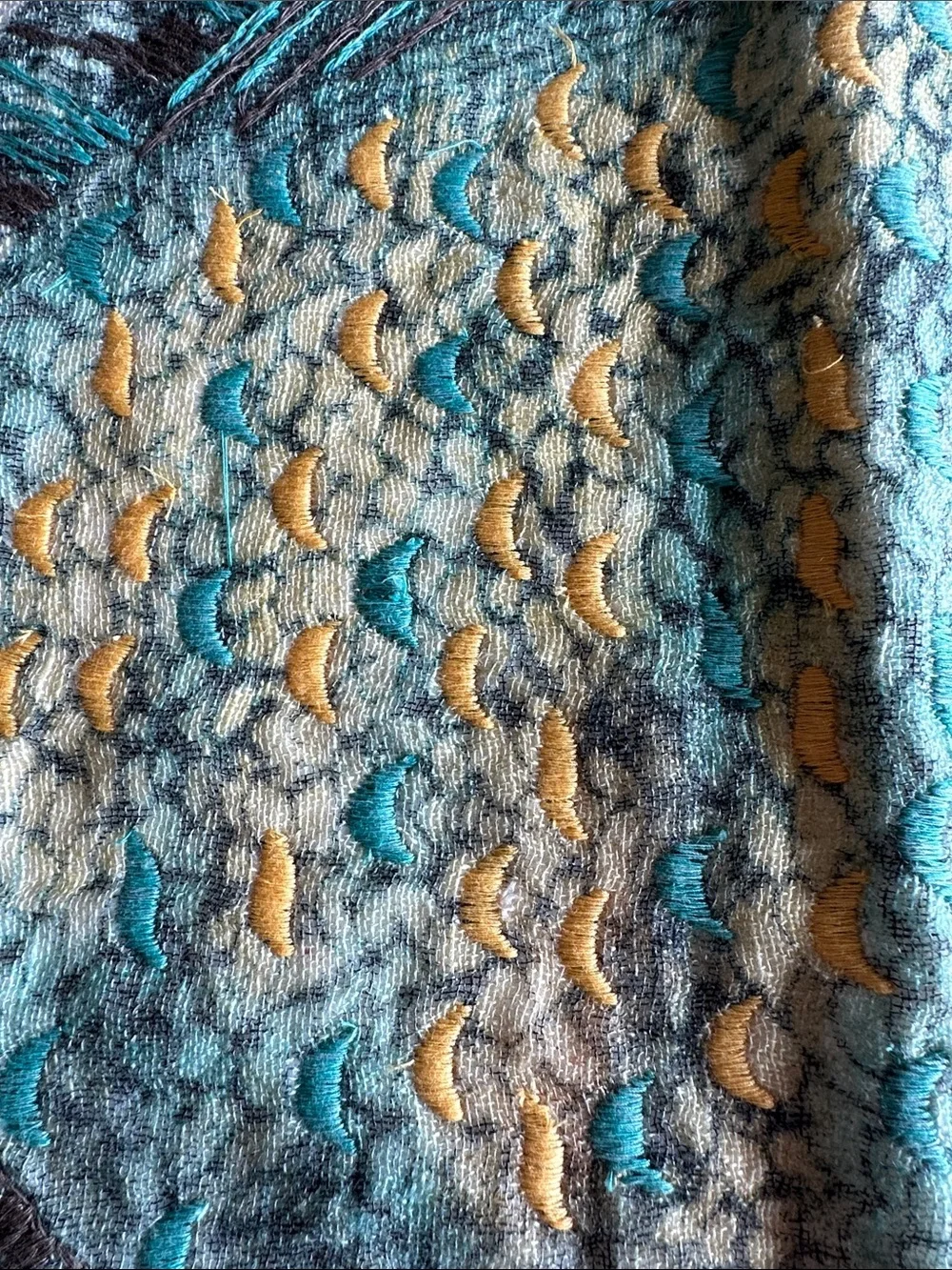 Pottery Barn embroidered Fish Accent Pillow Cover in Teal & Yellow